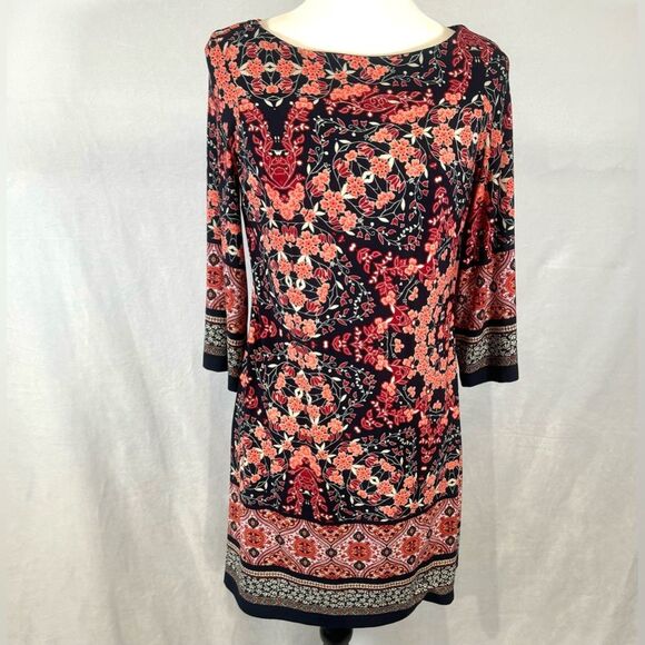 Enfocus Studio black and pink boho floral print shift dress size 6P - Picture 1 of 8